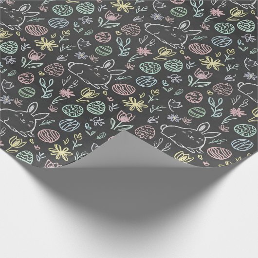 Papier Cadeau Chalkboard Easter Bunny Doodle Pattern Wrapping (Coin)