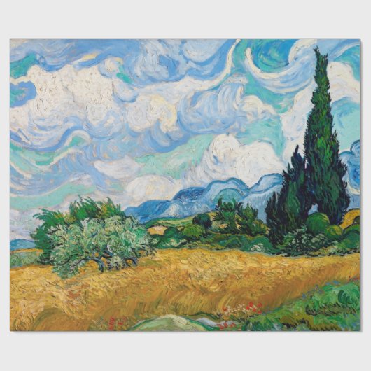 Papier Cadeau Champ de blé avec des cyprès par Vincent van Gogh (Plat)