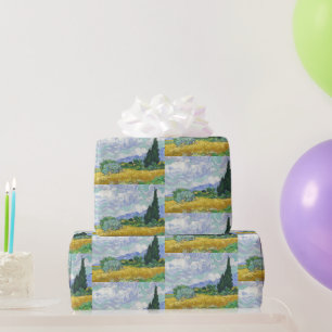 Papier Cadeau Champ de blé de Van Gogh avec cyprès Art
