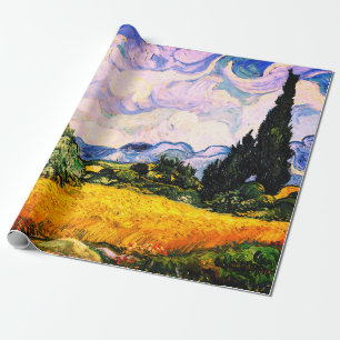Papier Cadeau Champ de blé de Vincent Van Gogh avec Cyprès 