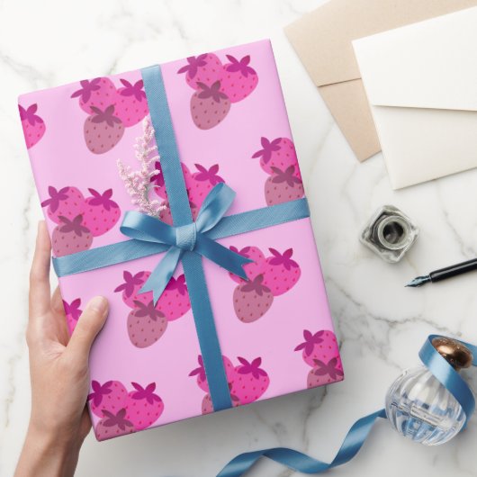 Papier Cadeau champ de fraise rose été mignonne nature fruit (Cadeaux)
