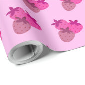 Papier Cadeau champ de fraise rose été mignonne nature fruit (Coin rond)