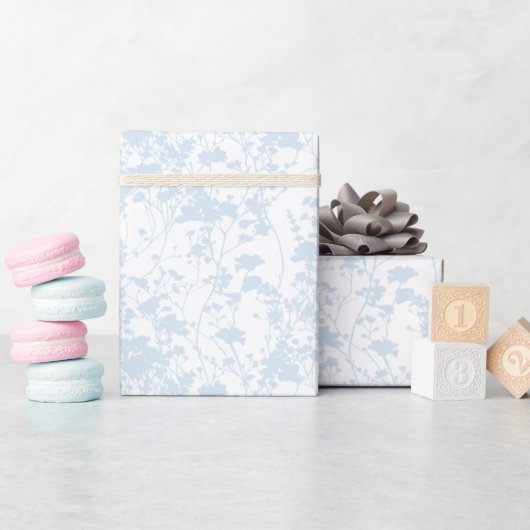 Papier Cadeau Champ floral (Blanc - Bleu poudre) (Baby Shower)