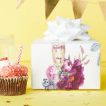 Papier Cadeau Champagne de la Flore magenta avant le Mariage de<br><div class="desc">papier d'emballage mariage ou Fête des mariées. Verre de champagne. Magenta Floral. Élégant. "Avant l'anneau"</div>