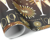 Papier Cadeau Champagne et feux d'artifice Nouvel An Eve 2019 Mo (Coin rond)