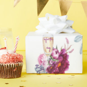 Papier Cadeau Champagne Floral Magenta Avant la Bague Mariage 
