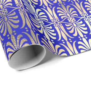 Papier Cadeau Champaigne d'or Art Déco Indigo Cobalt Blue