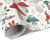 Papier Cadeau Champignon de Noël et Gnome (Coin rond)