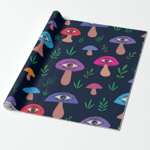 Papier Cadeau Champignon Psychédélique Avec Des Yeux