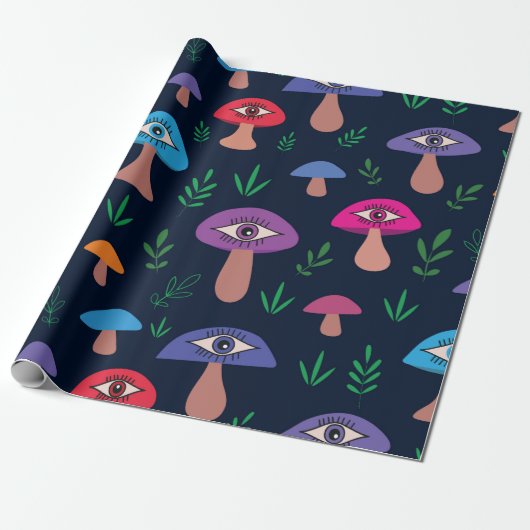 Papier Cadeau Champignon Psychédélique Avec Des Yeux (Déroulé)