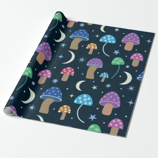 Papier Cadeau Champignon spatial avec lune et étoiles (Déroulé)