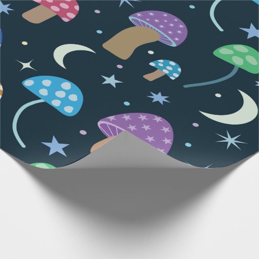 Papier Cadeau Champignon spatial avec lune et étoiles (Coin)