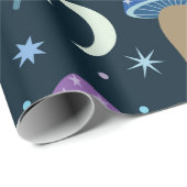 Papier Cadeau Champignon spatial avec lune et étoiles (Coin rond)