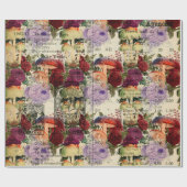 Papier Cadeau Champignons Bois Antique Ephémère Marsala Rouge (Plat)