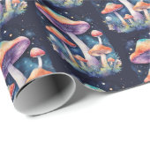 Papier Cadeau Champignons cosmiques Aquarelle Style Art (Coin rond)