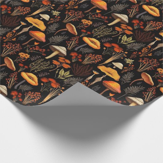 Papier Cadeau Champignons de bois et Fleur sauvage rustique (Coin)