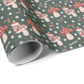 Papier Cadeau Champignons de Noël personnalisés (Coin rond)