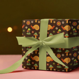 Papier Cadeau Champignons et escargots Retro Cottagecore