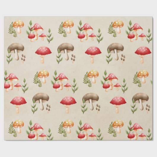 Papier Cadeau Champignons et feuillage forestier (Plat)