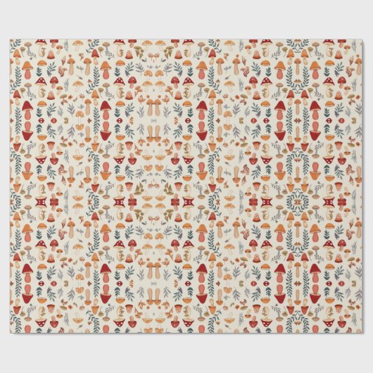 Papier Cadeau Champignons et feuilles (Plat)