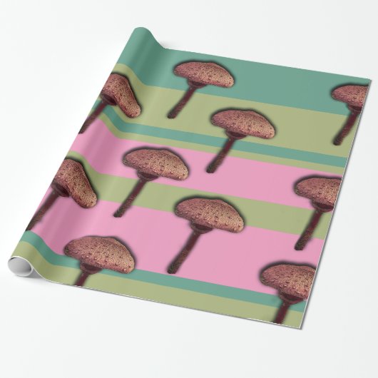 Papier Cadeau Champignons et rayures Papier à envelopper (Déroulé)