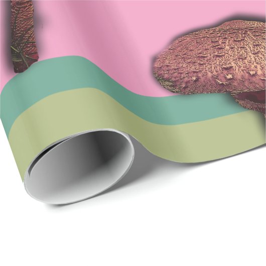 Papier Cadeau Champignons et rayures Papier à envelopper (Coin rond)