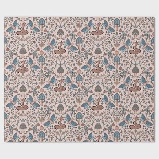 Papier Cadeau Champignons Fox & Dragonfly Cute Motif d'automne (Plat)