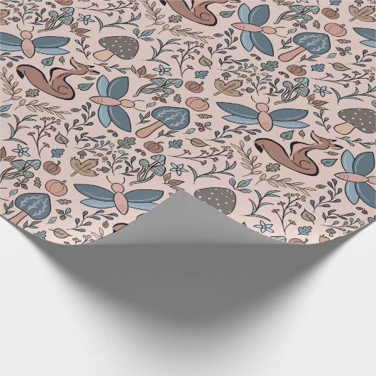 Papier Cadeau Champignons Fox & Dragonfly Cute Motif d'automne (Coin)