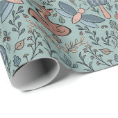 Papier Cadeau Champignons Fox & Dragonfly Cute Motif d'automne e (Coin rond)
