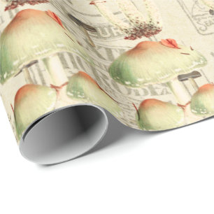 Papier Cadeau Champignons Gold Woodland Antique Old Journal