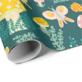 Papier Cadeau Champignons magiques Mignons Papillons Escargots L (Coin rond)