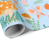 Papier Cadeau Champignons magiques Mignons Papillons Escargots L (Coin rond)