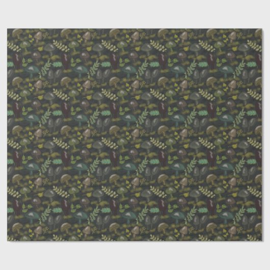 Papier Cadeau Champignons Moody Sage foncé Brown gris vert (Plat)