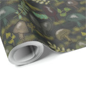 Papier Cadeau Champignons Moody Sage foncé Brown gris vert (Coin rond)
