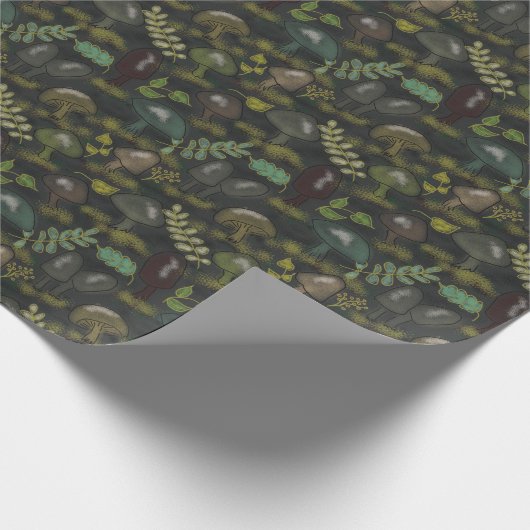 Papier Cadeau Champignons Moody Sage foncé Brown gris vert (Coin)