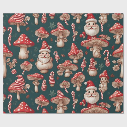Papier Cadeau Champignons Noël Père Noël (Plat)