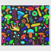 Papier Cadeau champignons psychédéliques rétro floral vibrant (Plat)