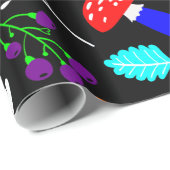 Papier Cadeau champignons psychédéliques rétro floral vibrant (Coin rond)