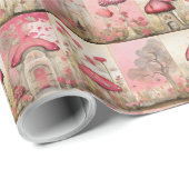 Papier Cadeau Champignons roses (Coin rond)