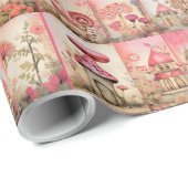 Papier Cadeau Champignons roses (Coin rond)