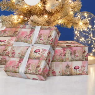 Papier Cadeau Champignons roses fantaisistes et mignons