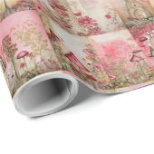 Papier Cadeau Champignons roses whimsical et mignon (Coin rond)