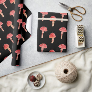 Papier Cadeau Champignons rouges poilus. Foule noire