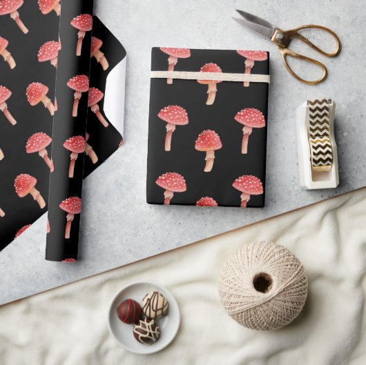 Papier Cadeau Champignons rouges Whimsical | Toadstool Forêt Noi (Artisanat)