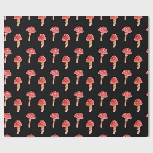 Papier Cadeau Champignons rouges Whimsical | Toadstool Forêt Noi (Plat)