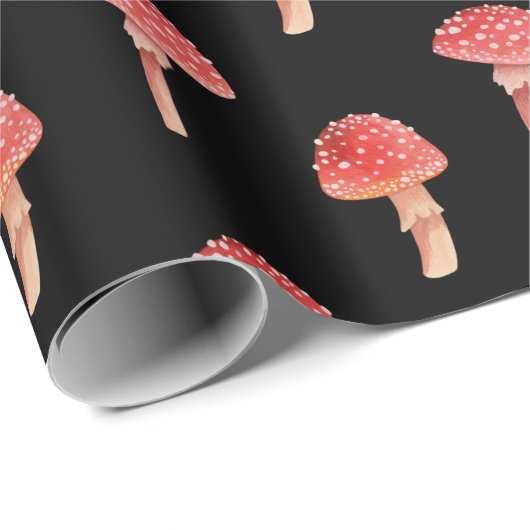 Papier Cadeau Champignons rouges Whimsical | Toadstool Forêt Noi (Coin rond)