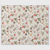 Papier Cadeau Champignons rustiques en bois Noël (Plat)