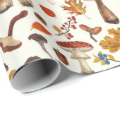Papier Cadeau Champignons sauvages sur blanc (Coin rond)