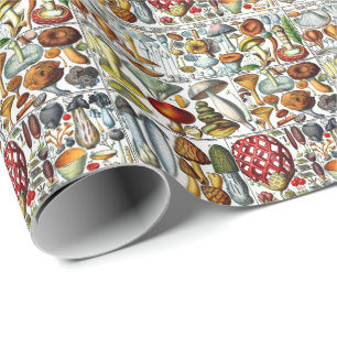 Papier Cadeau Champignons stylisés vintage Fungi DIY couleur de