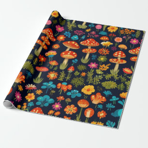 Papier Cadeau Champignons super et Motif de fleurs